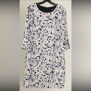 Banana Republic Women’s Dress 14 White Purple Floral Shift 3/4 Sleeve Lined